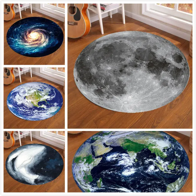 Home Bathroom Floor Mats - Tappeto rotondo Galaxy Earth Moon per